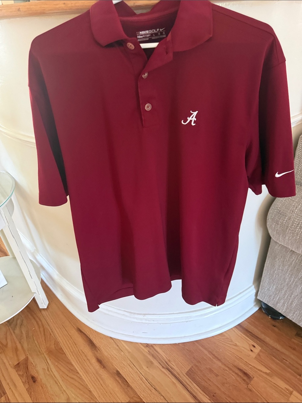 Nike Men's Polo Shirt - Deep Red with White 'A' Logo